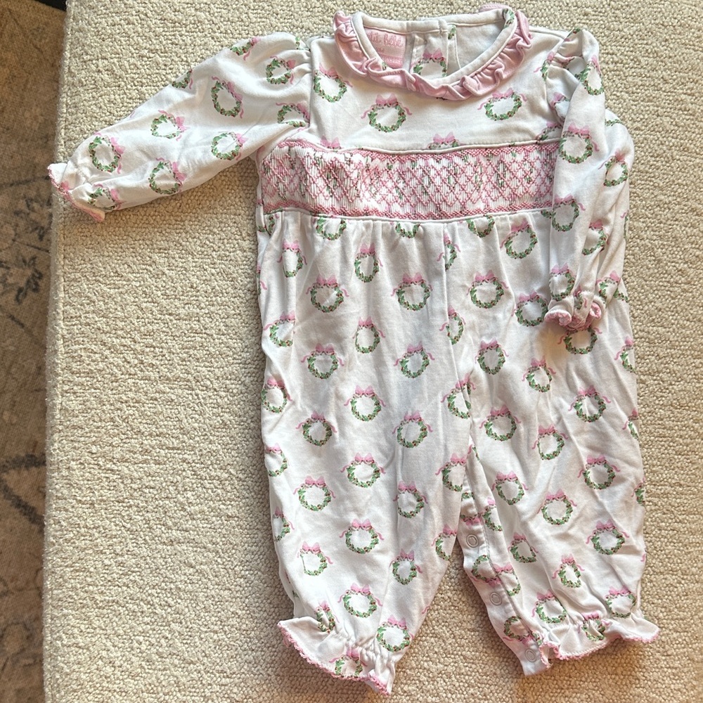 Petit Bebe Holiday Wreath Knit Romper